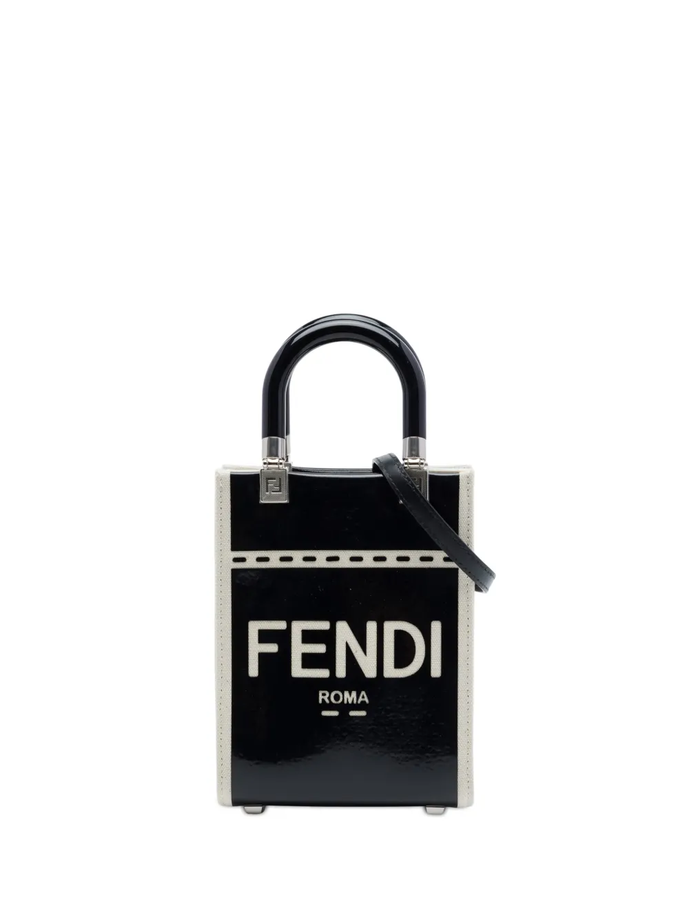 Fendi Pre-Owned 2010-2026 Mini Patent and Canvas Sunshine Shopper Tote satchel - Black