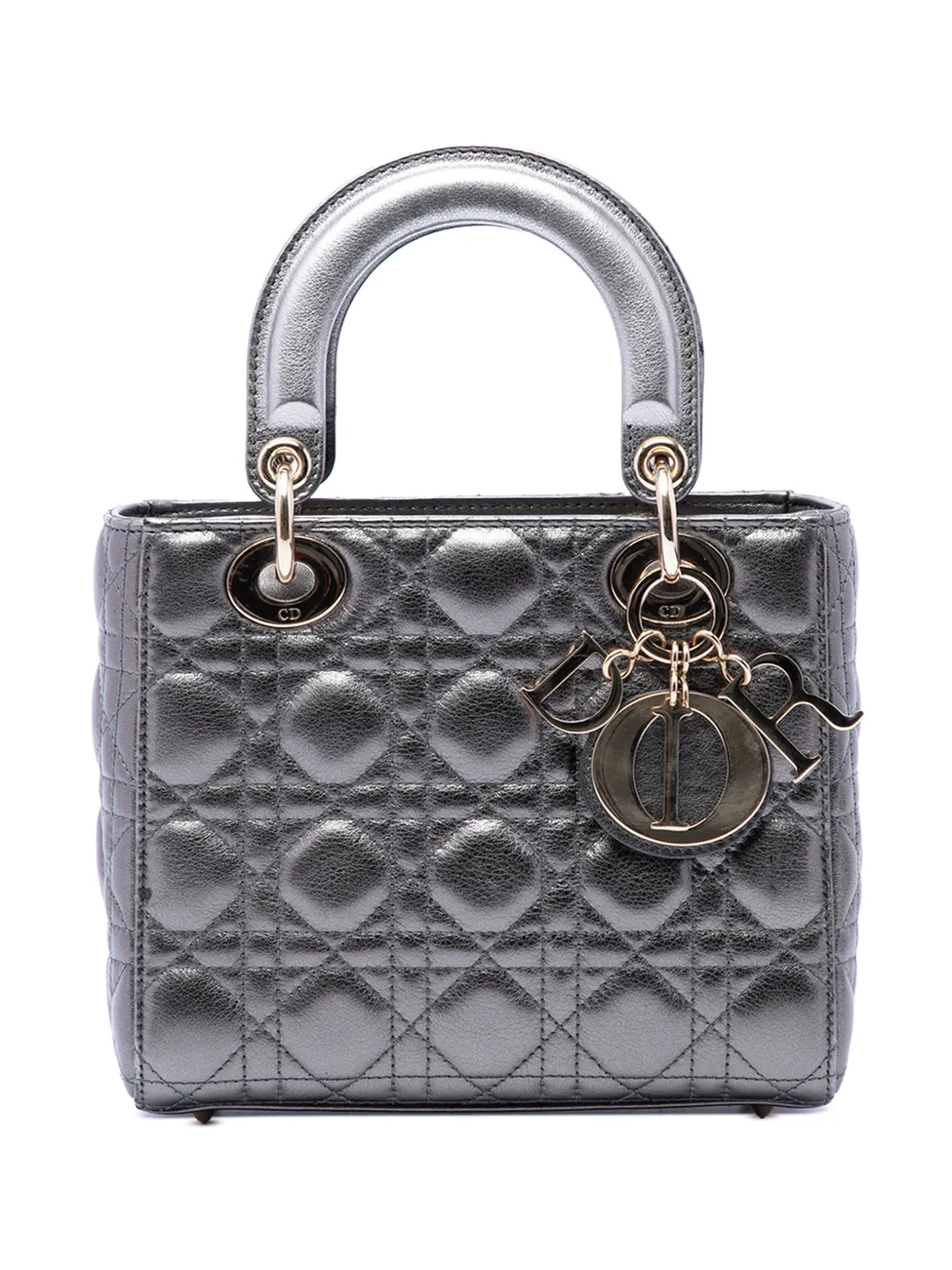 Christian Dior Pre-Owned Borsa a tracolla My ABCDior Lady Dior piccola in pelle di agnello metallizzata con motivo Cannage 2019 - Grigio