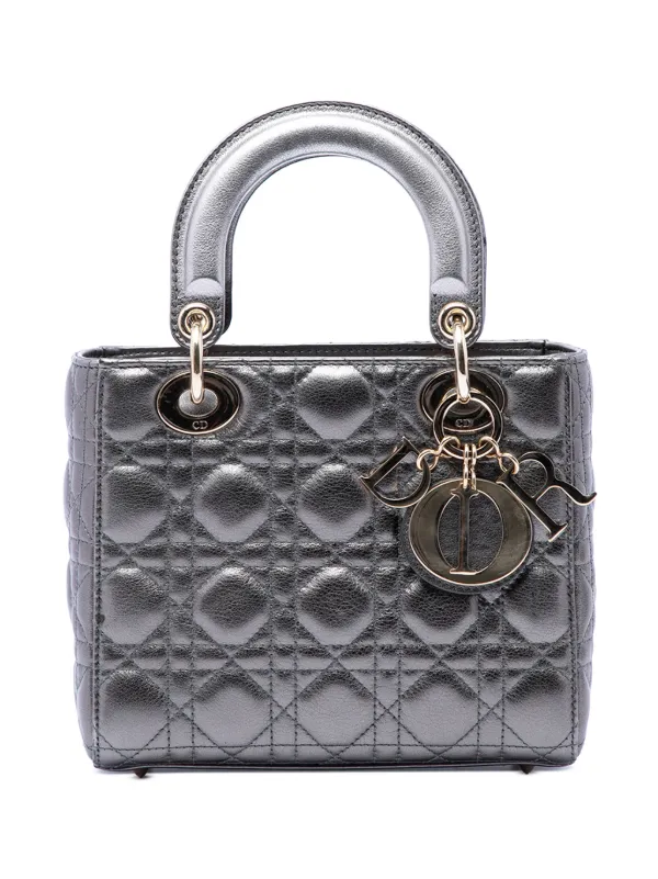Dior Pre-owned 2019 Small Metallic Lambskin Cannage My Abcdior Lady Dior Satchel in Grey