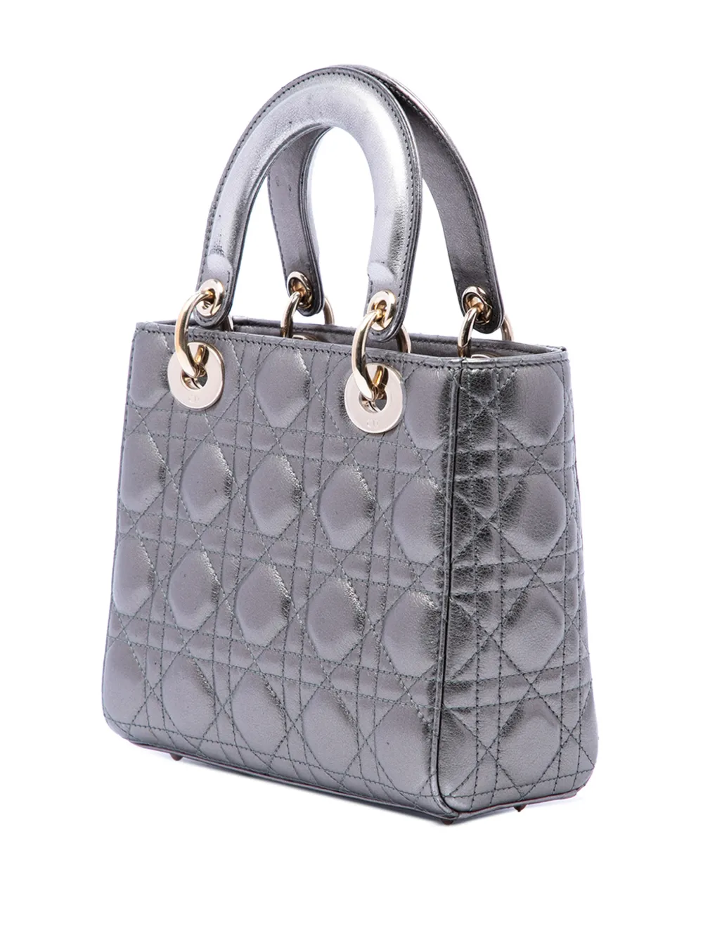 Dior Pre-owned 2019 Small Metallic Lambskin Cannage My Abcdior Lady Dior Satchel in Grey, view 3