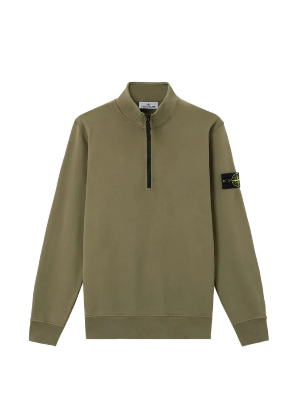 Stone Island 6100070 regular-fit sweater van biologisch katoenen fleece met halve rits Groen