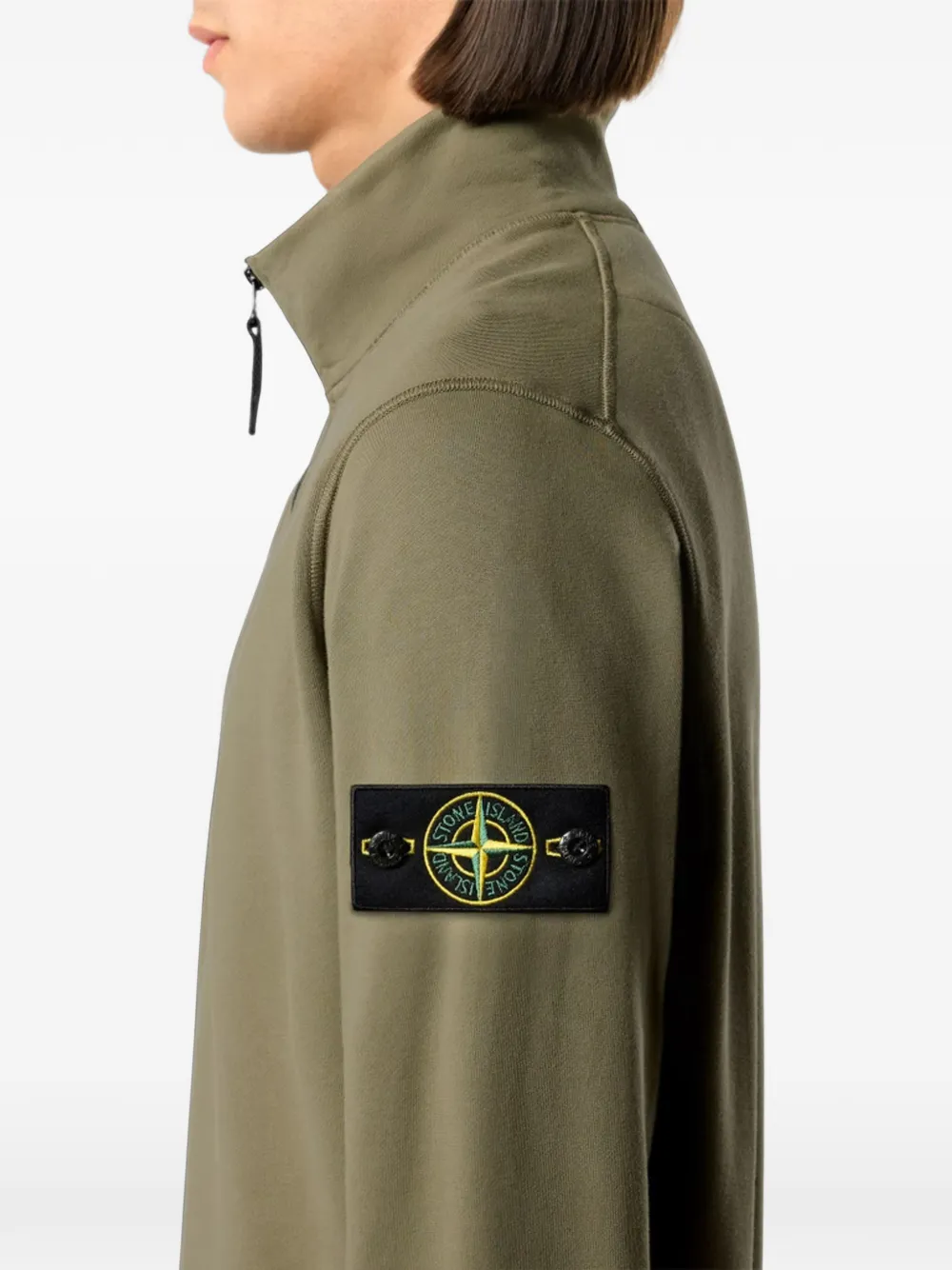 Stone Island 6100070 regular-fit sweater van biologisch katoenen fleece met halve rits Groen