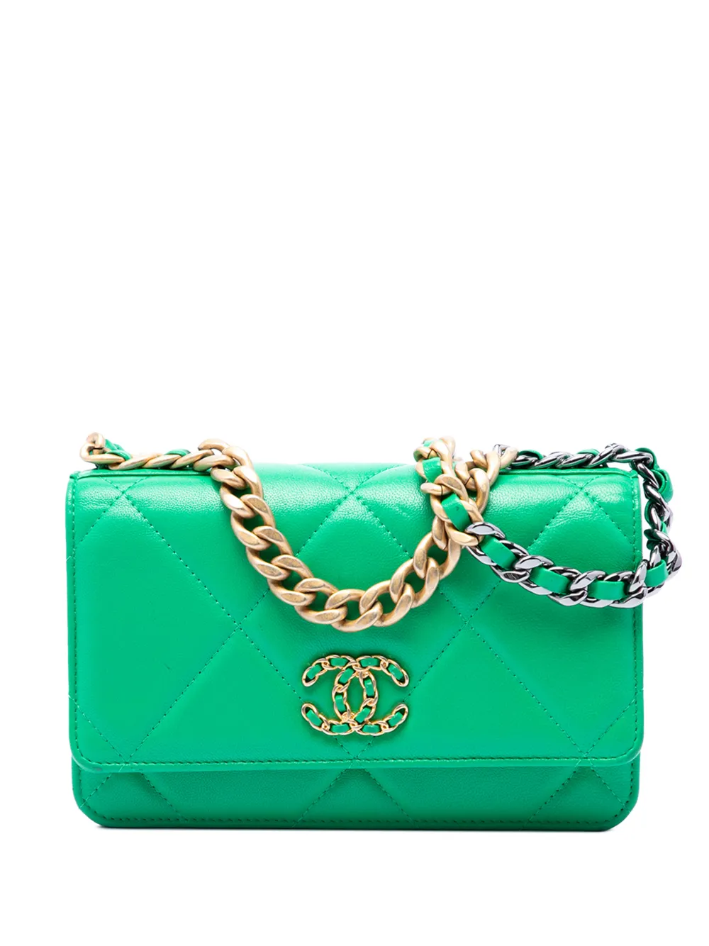 CHANEL Pre-Owned 2019 gestepptes Portemonnaie aus Lammleder mit Kettenriemen 19cm - Grün