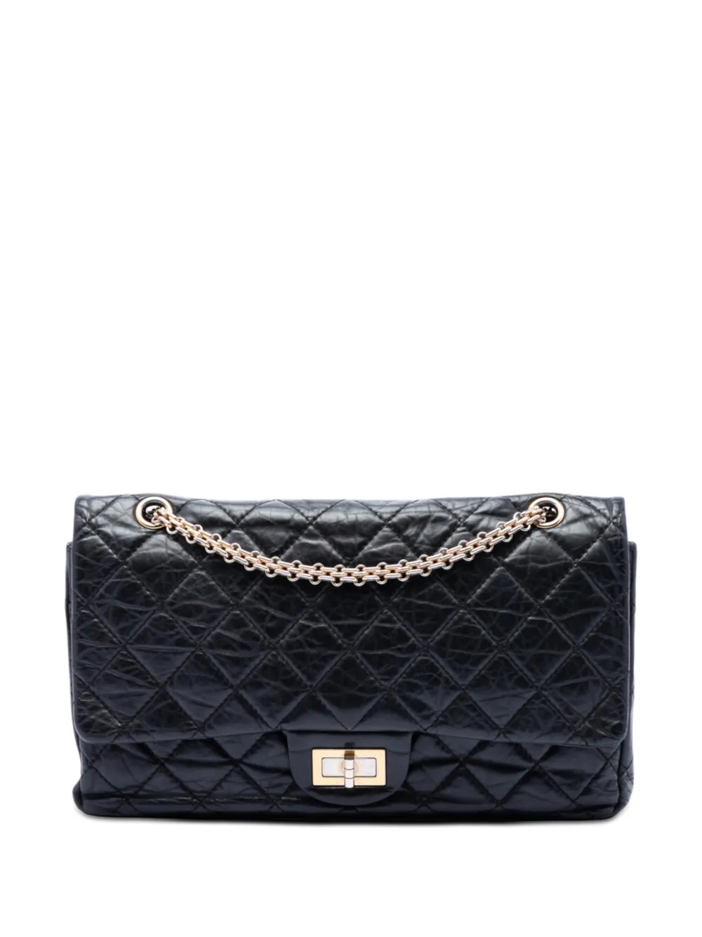 CHANEL Pre-Owned Borsa a spalla Reissue 2.55 in pelle di vitello trapuntata effetto anticato 227 con doppio battente 2011 - Nero
