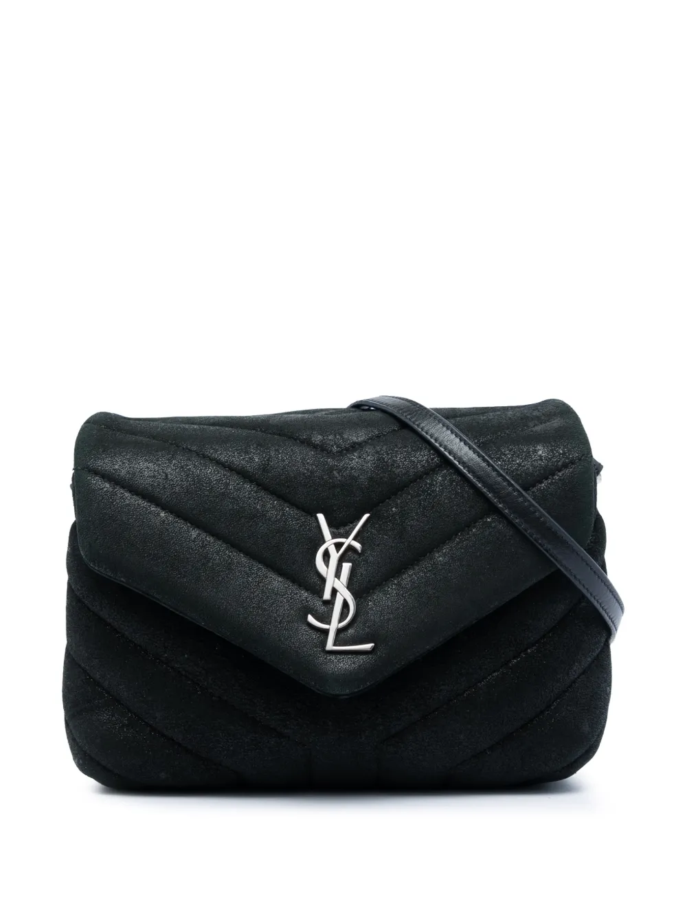 Saint Laurent Pre-Owned Borsa a tracolla Toy Matelasse Glitter in pelle scamosciata con monogramma LouLou 2018 - Nero