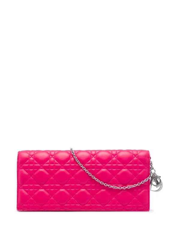 Dior Pre-owned 2013 Lambskin Cannage Lady Dior Chain Convertible Clutch Crossbody Bag in Pink