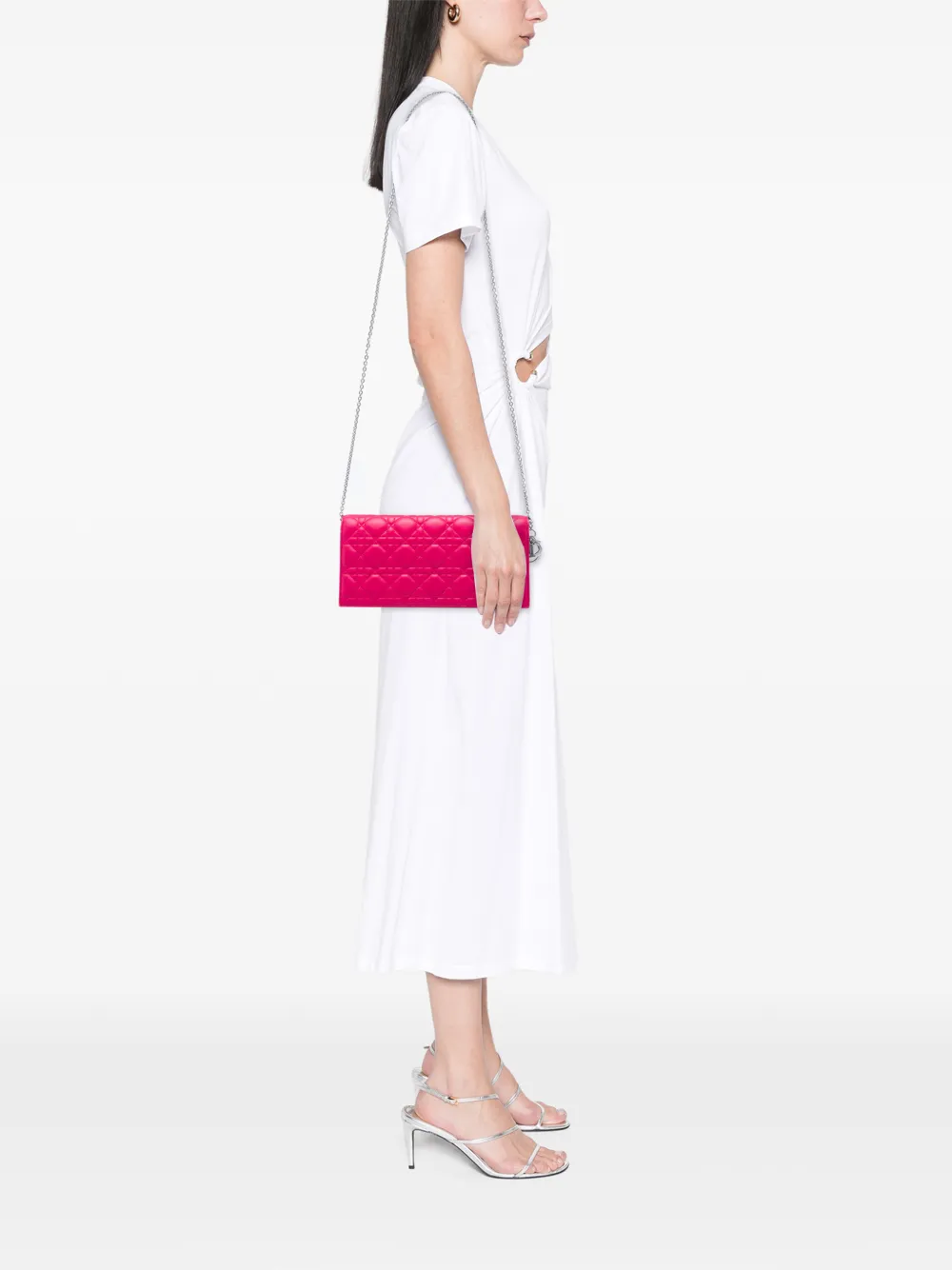 Dior Pre-owned 2013 Lambskin Cannage Lady Dior Chain Convertible Clutch Crossbody Bag in Pink, view 2