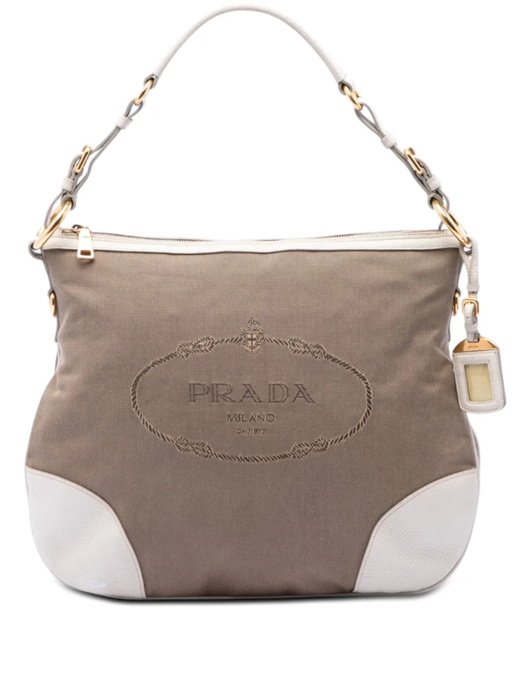 Prada Pre-Owned Borsa a spalla Canapa in tela con logo 2013-2026 - Bianco