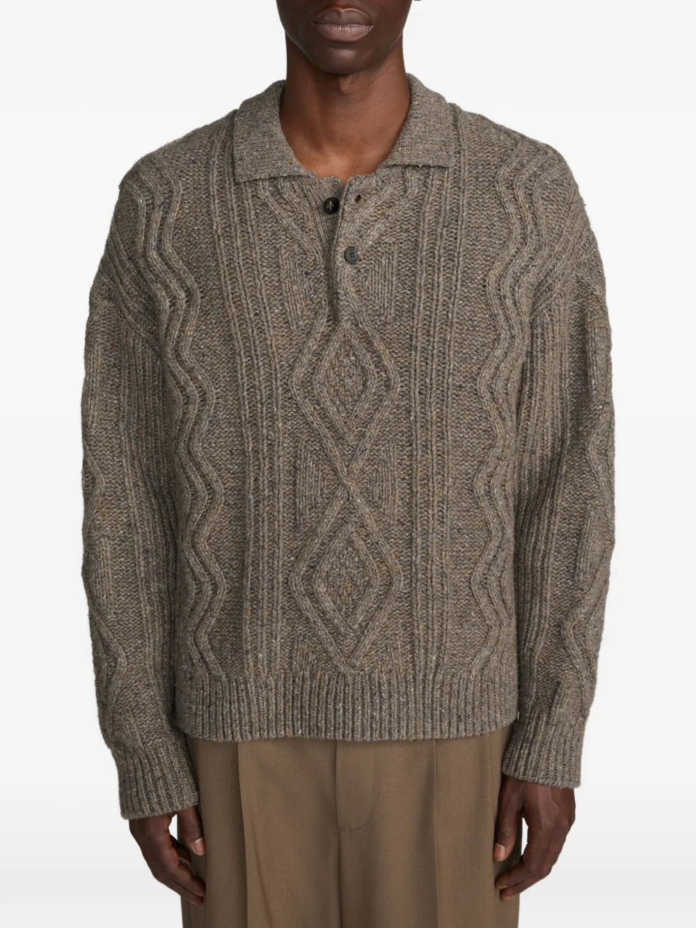 FRAME cable-knit polo-collar sweater Bruin