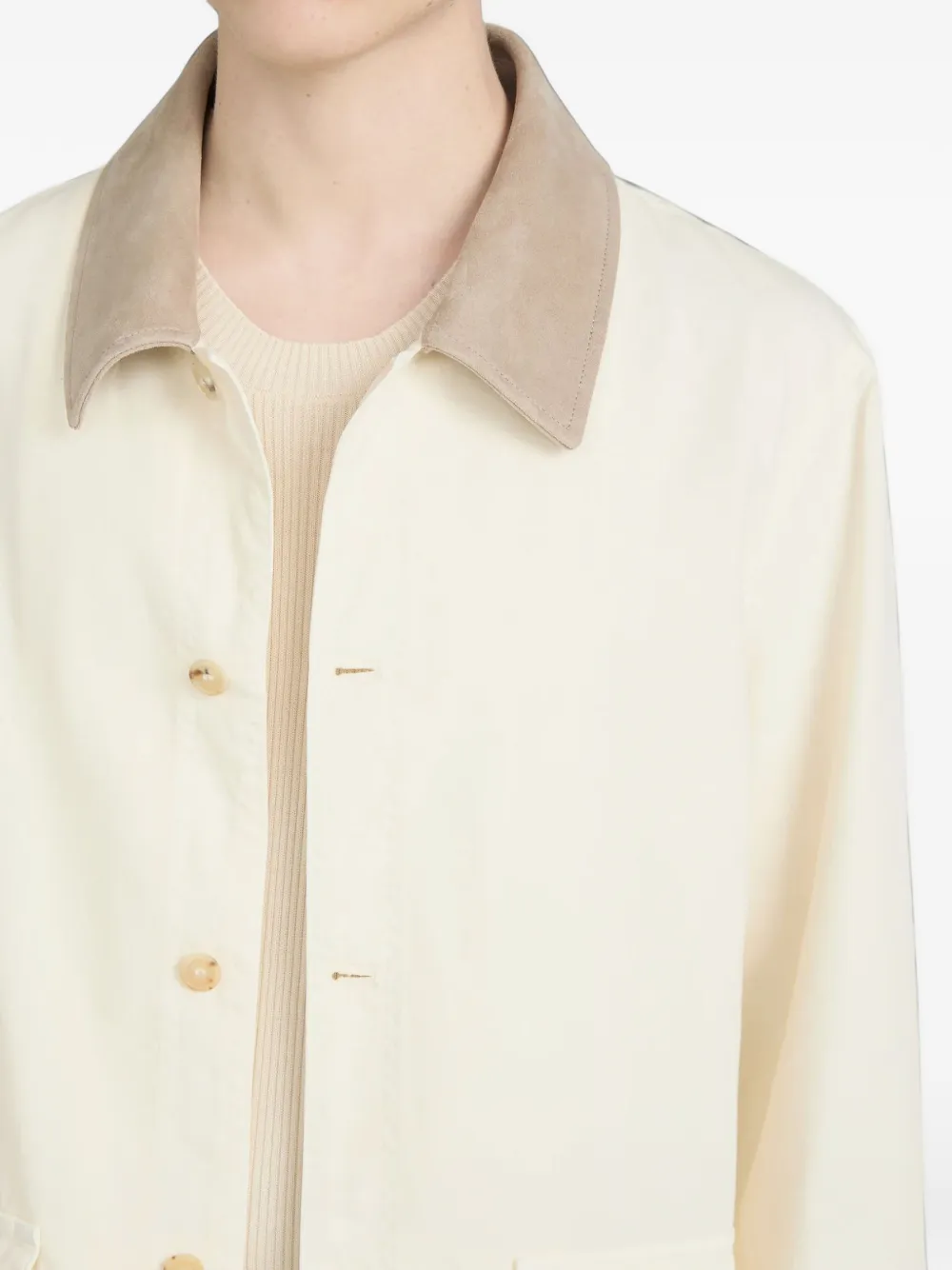 FRAME contrast-collar patch-pocket shirt jacket Wit