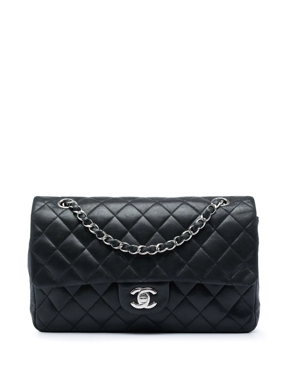 CHANEL Pre-Owned Borsa a spalla classica media in pelle di agnello con doppio battente 2009-2010 - Nero