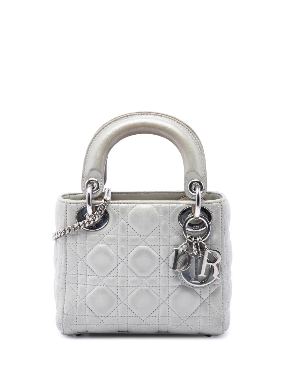 Christian Dior Pre-Owned 2015 Mini Iridescent Lambskin Cannage Lady Dior satchel - Silver