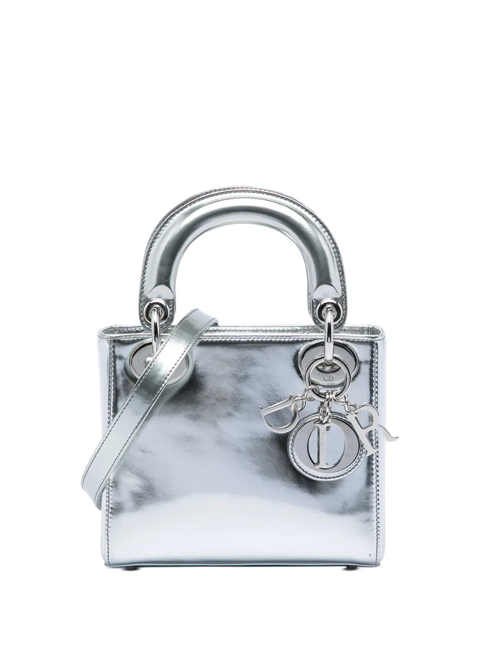 Christian Dior Pre-Owned 2013 Mini Metallic Patent Lady Dior satchel - Silver