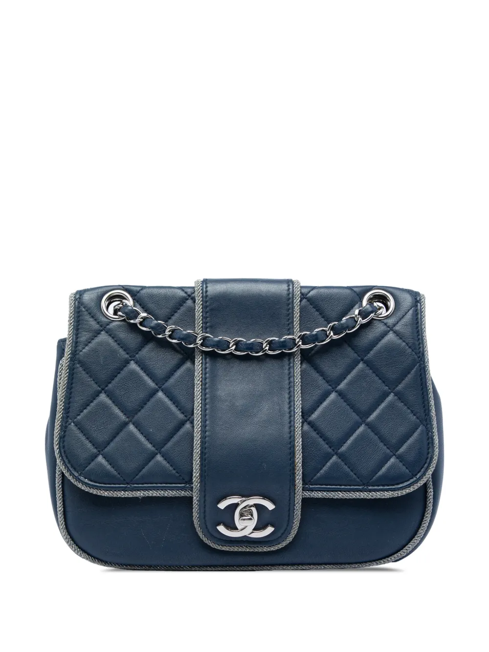 CHANEL Pre-Owned Borsa a tracolla Elementary Chic media in pelle di agnello trapuntata con battente e finiture metallizzate 2019 - Blu