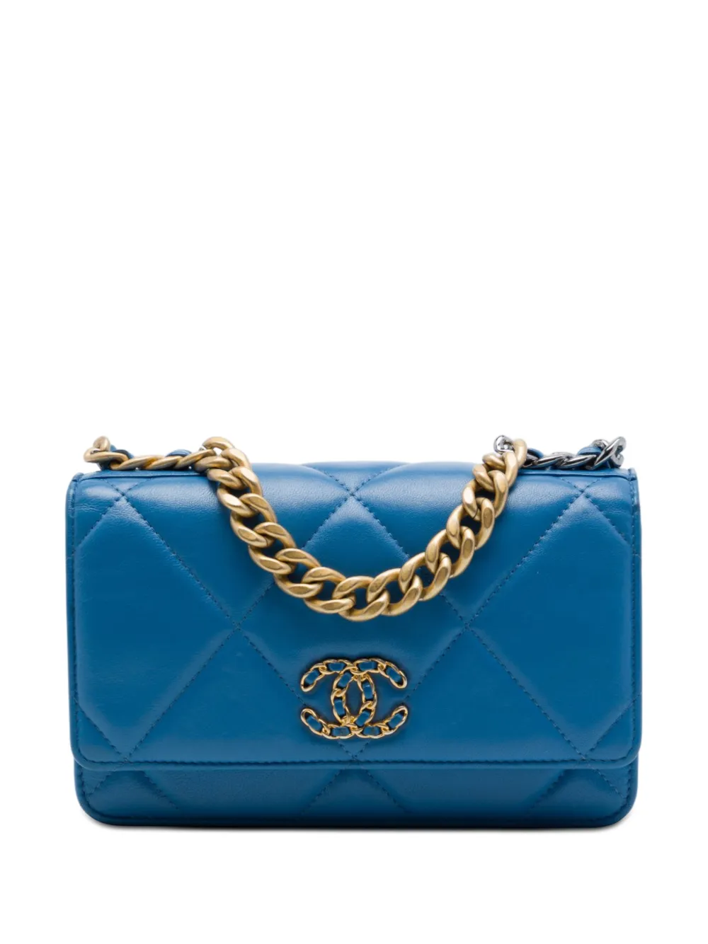 CHANEL Pre-Owned Borsa a tracolla 19 in pelle di agnello trapuntata con catena 2019 - Blu