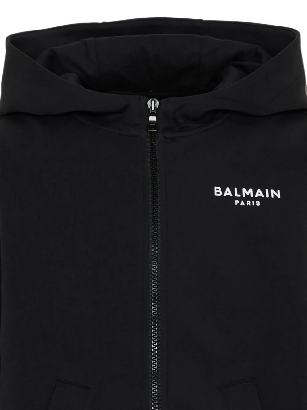 Balmain Kids logo-print zip-up hoodie Zwart