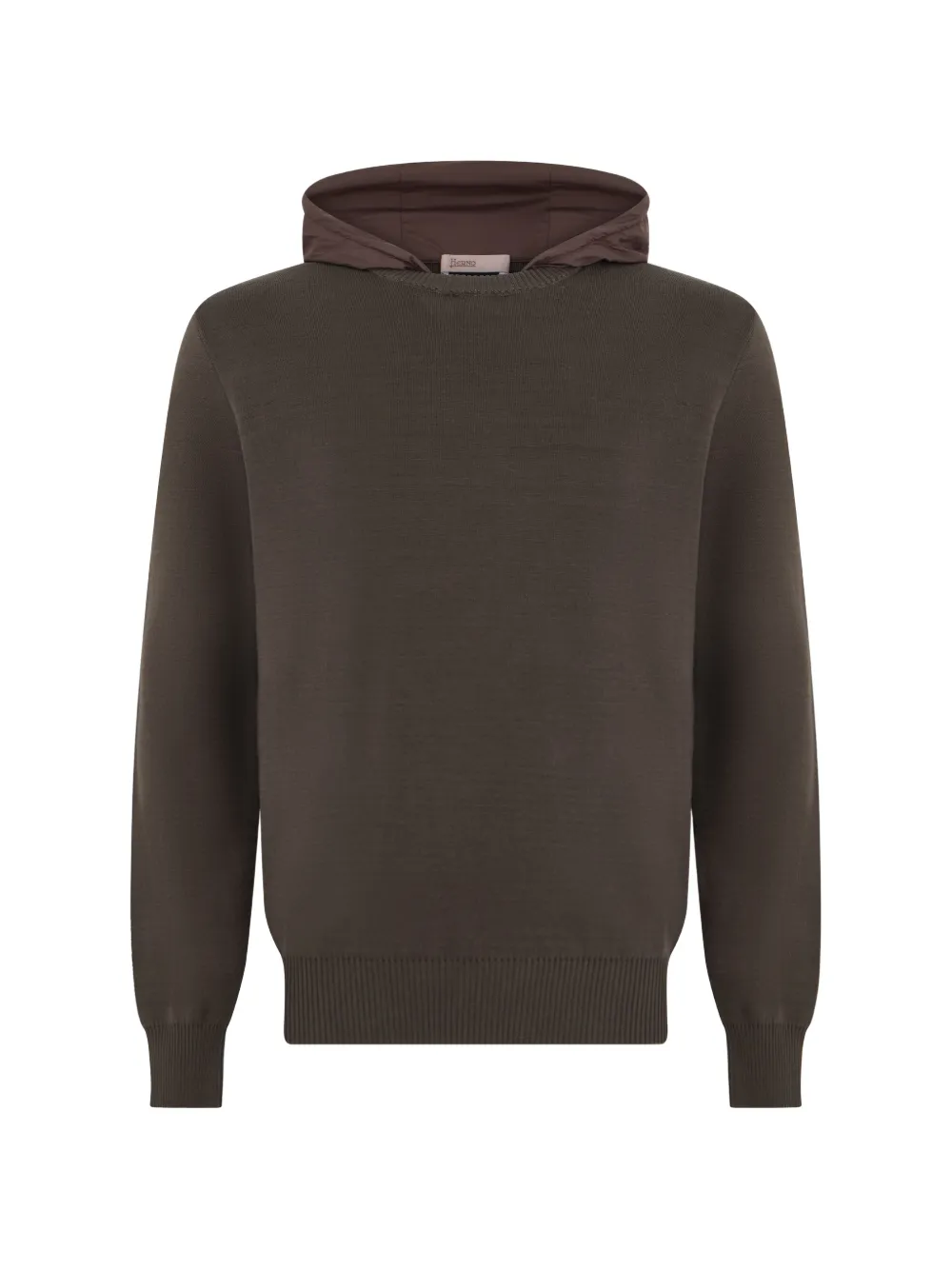 Herno Contrast-hood Fine-knit Hoodie In Brown