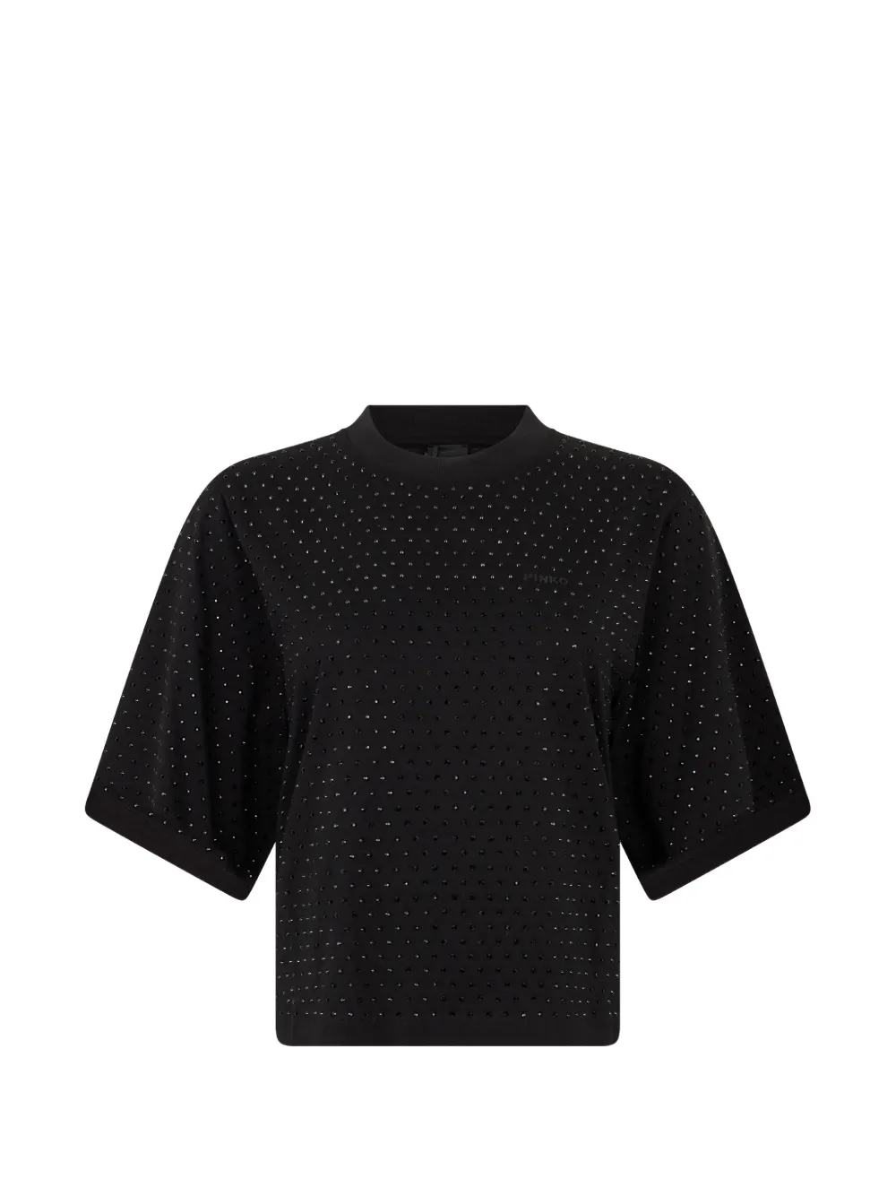 PINKO T-shirt with rhinestones and logo - Nero
