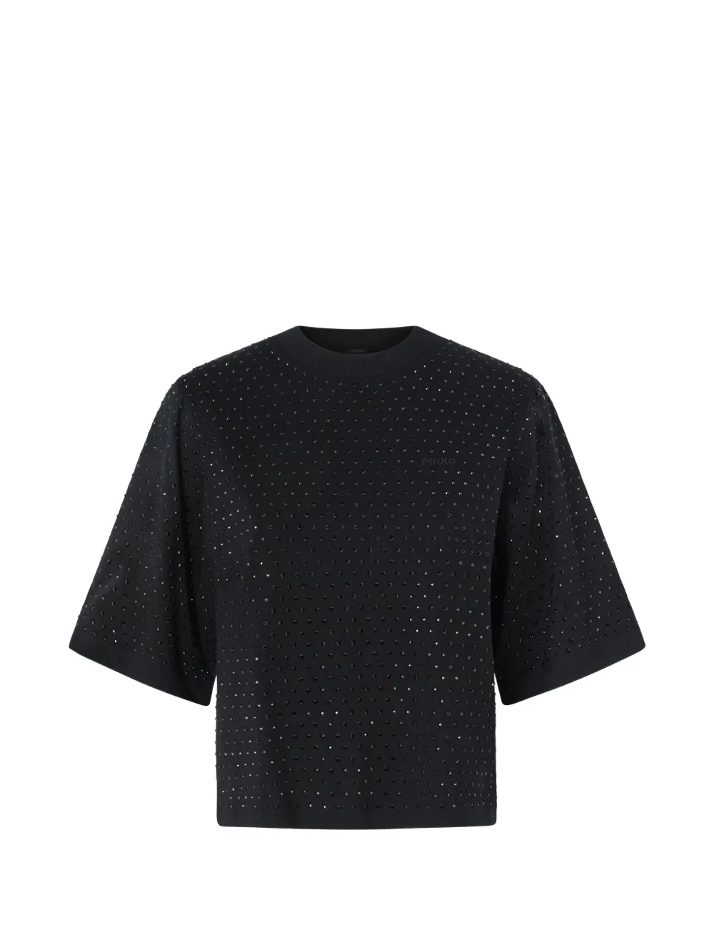 PINKO T-shirt with rhinestones and logo - Nero