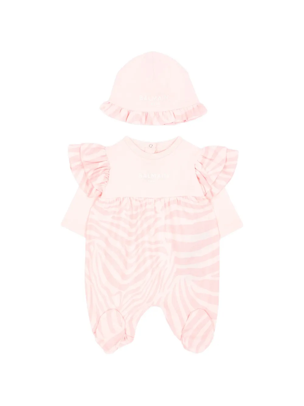 Balmain Kids zebra-print ruffled babywear set - Rosa
