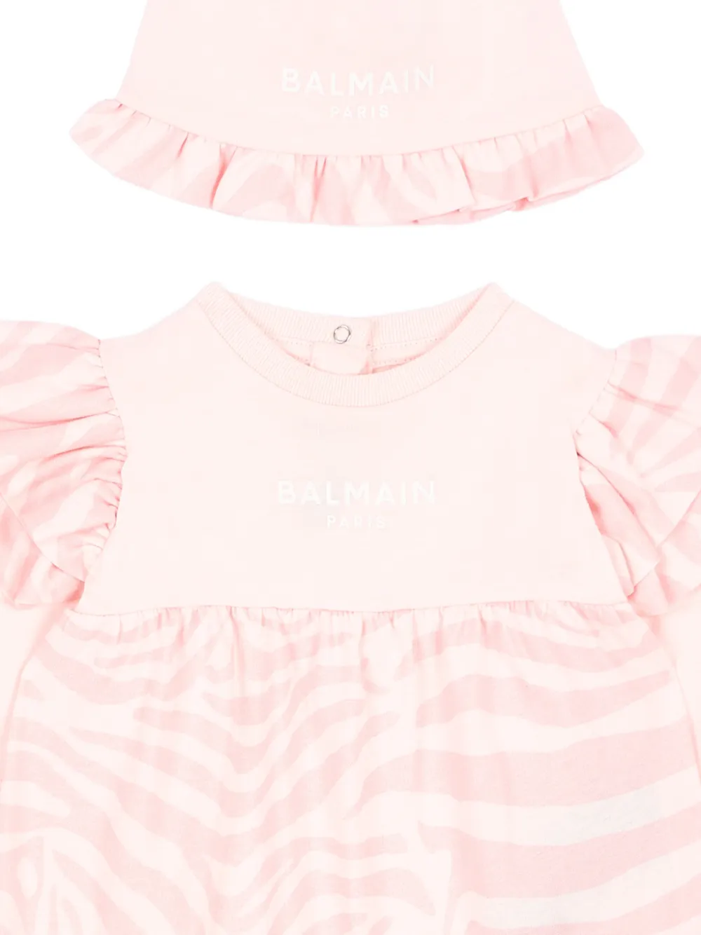 Balmain Kids Romperset met zebra-print en ruches Roze