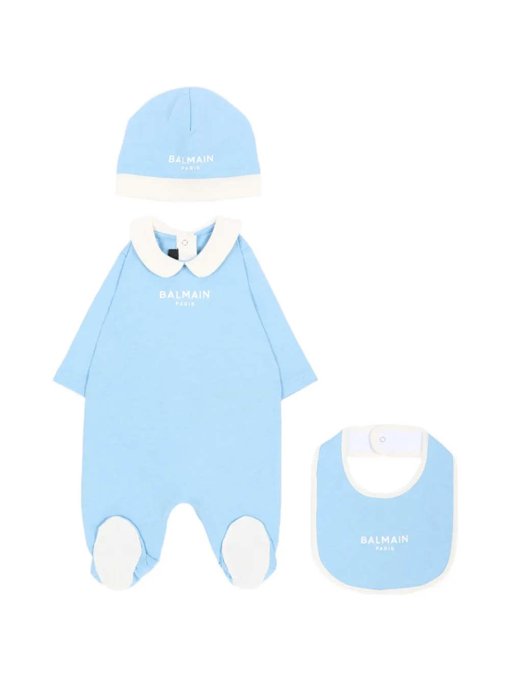 Balmain Kids logo-print bib bodysuit and beanie set - Blau