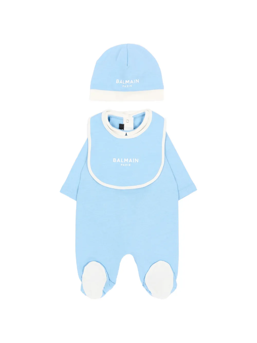 Balmain Kids Romper en muts met logo-print Blauw