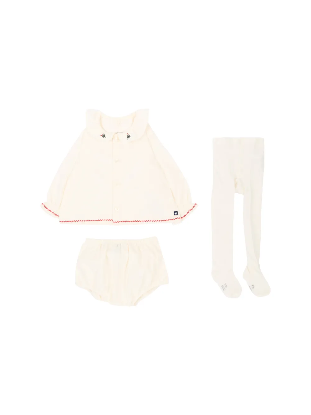Petit Bateau Bestickte Windelhöschen und Hemden mit Bubikragen (3er-Set) - Nude