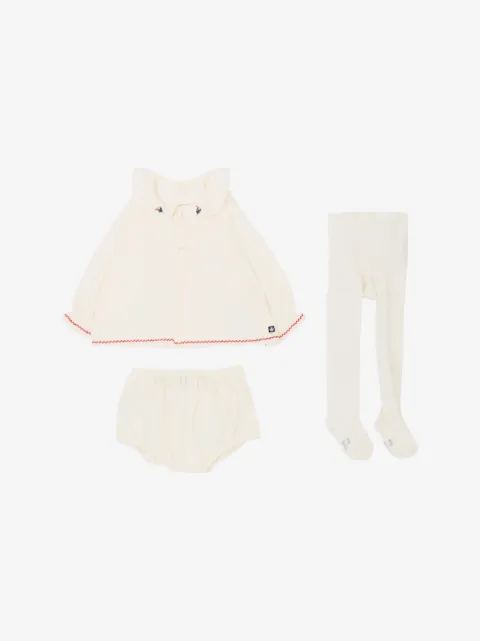 Petit Bateau Bestickte Windelhöschen und Hemden mit Bubikragen (3er-Set)