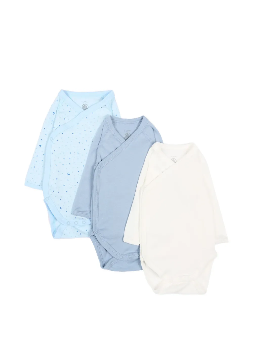 Petit Bateau wrap-front long-sleeve bodysuits (set of three) - Blau