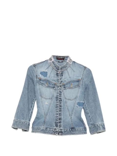 Dolce & Gabbana Pre-Owned 2000s crystal-embellished distressed-effect denim jacket