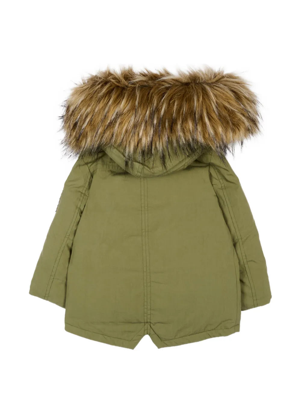 John Richmond Junior faux-fur-trim logo-patch coat Groen