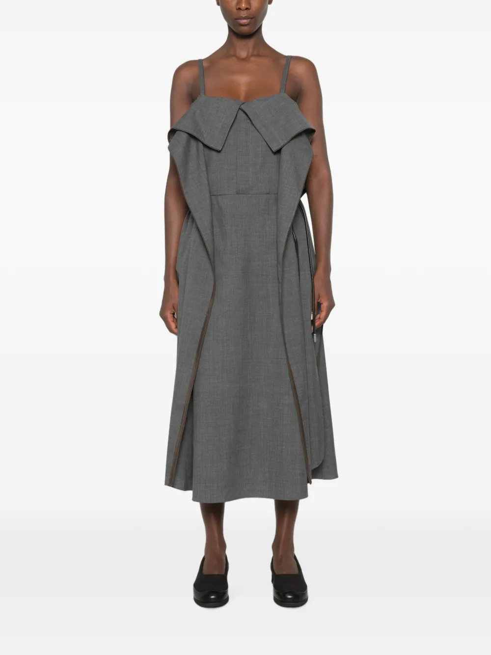 sacai Layered-detail Sleeveless Midi Dress in Grey, view 3