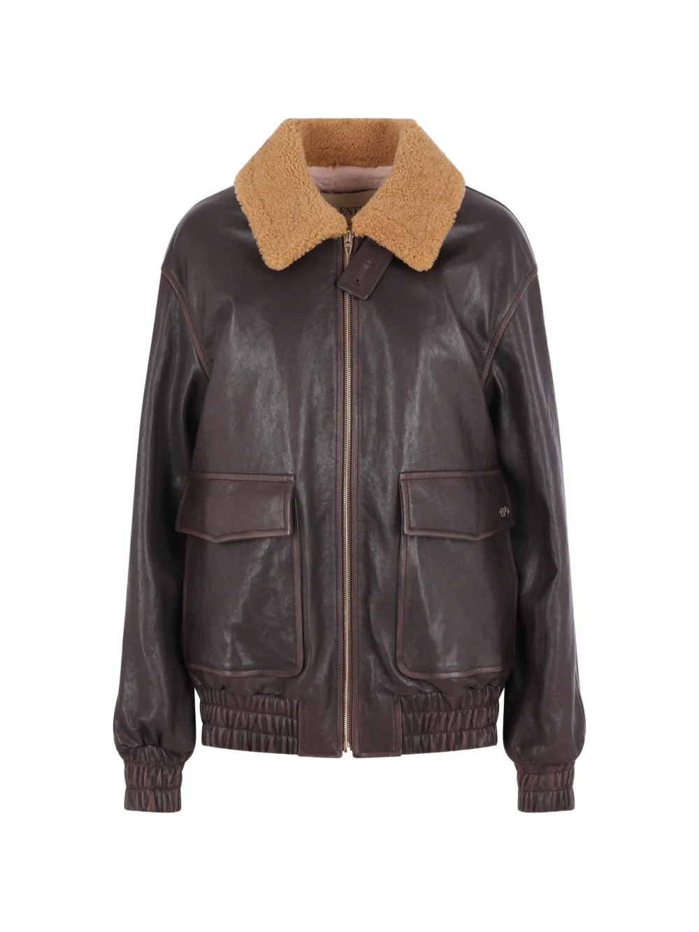 Valentino Garavani shearling-collar leather bomber jacket - Brown