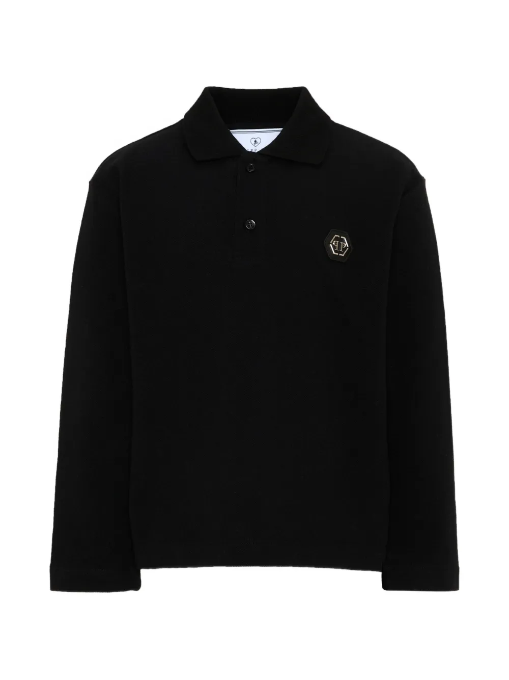 Philipp Plein Junior logo-patch long-sleeve polo shirt - Nero