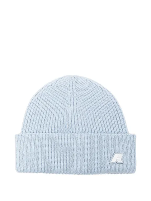 K Way Kids ribbed-knit logo-patch beanie hat