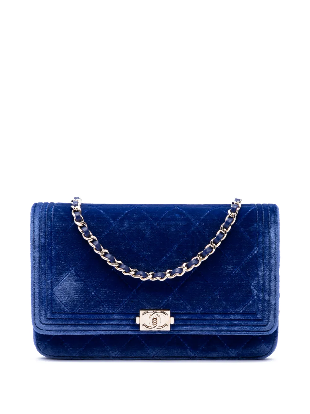 CHANEL Pre-Owned Borsa a tracolla Boy in velluto trapuntato con catena 2015-2016 - Blu