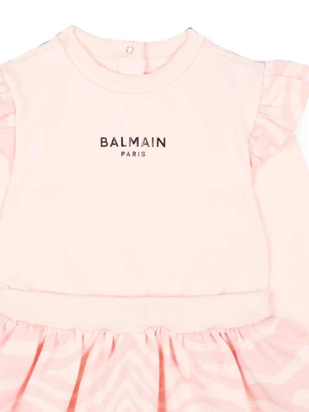 Balmain Kids Jurk met lange mouwen zebra-print en ruches Roze