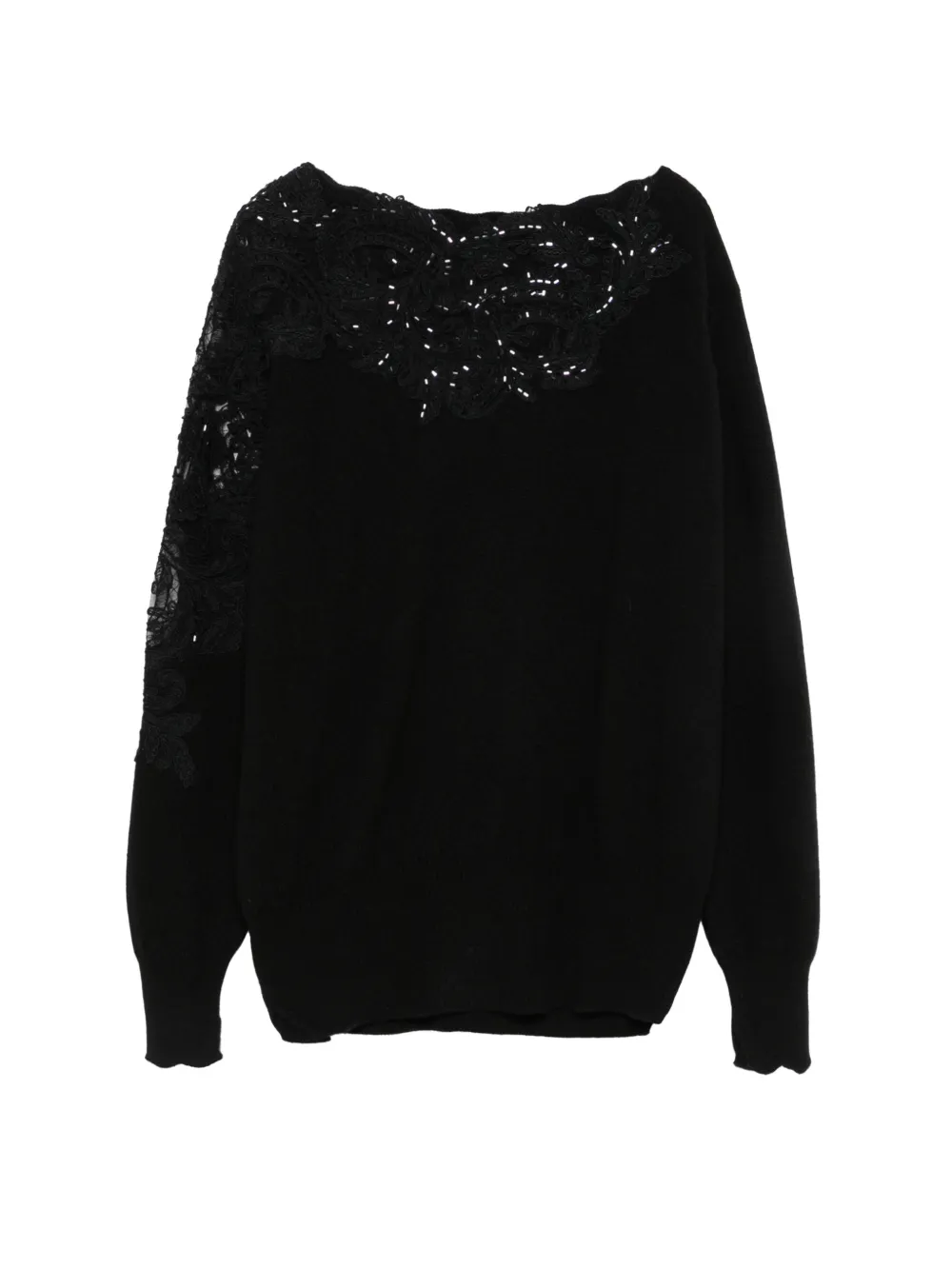 Ermanno Scervino lace-panel sequin-embellished sweater - Nero