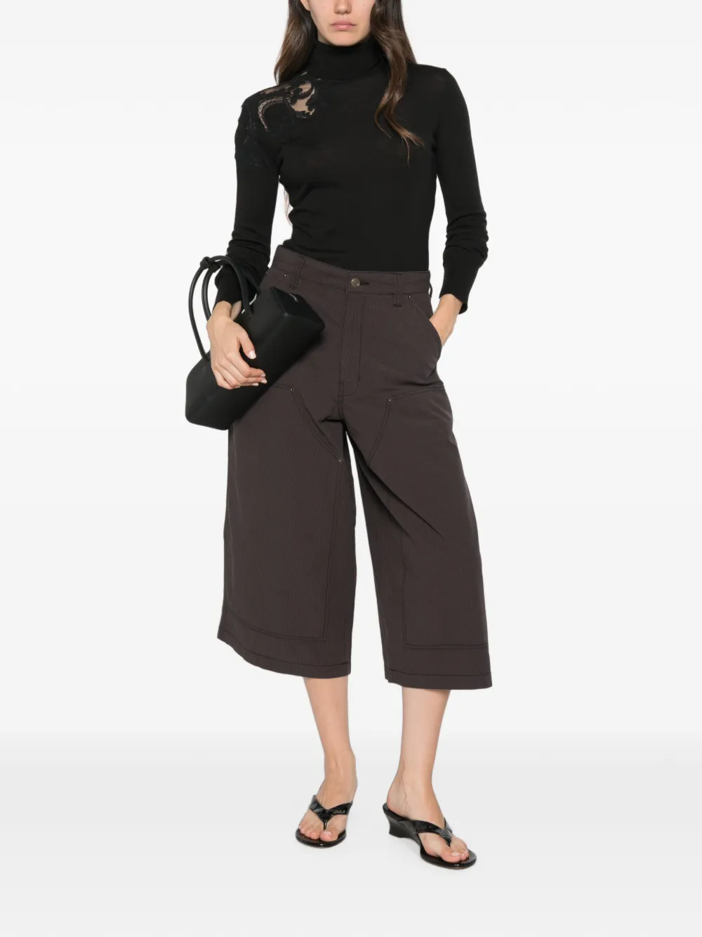 Ermanno Scervino Lace-panel Turtleneck Sweater In Schwarz