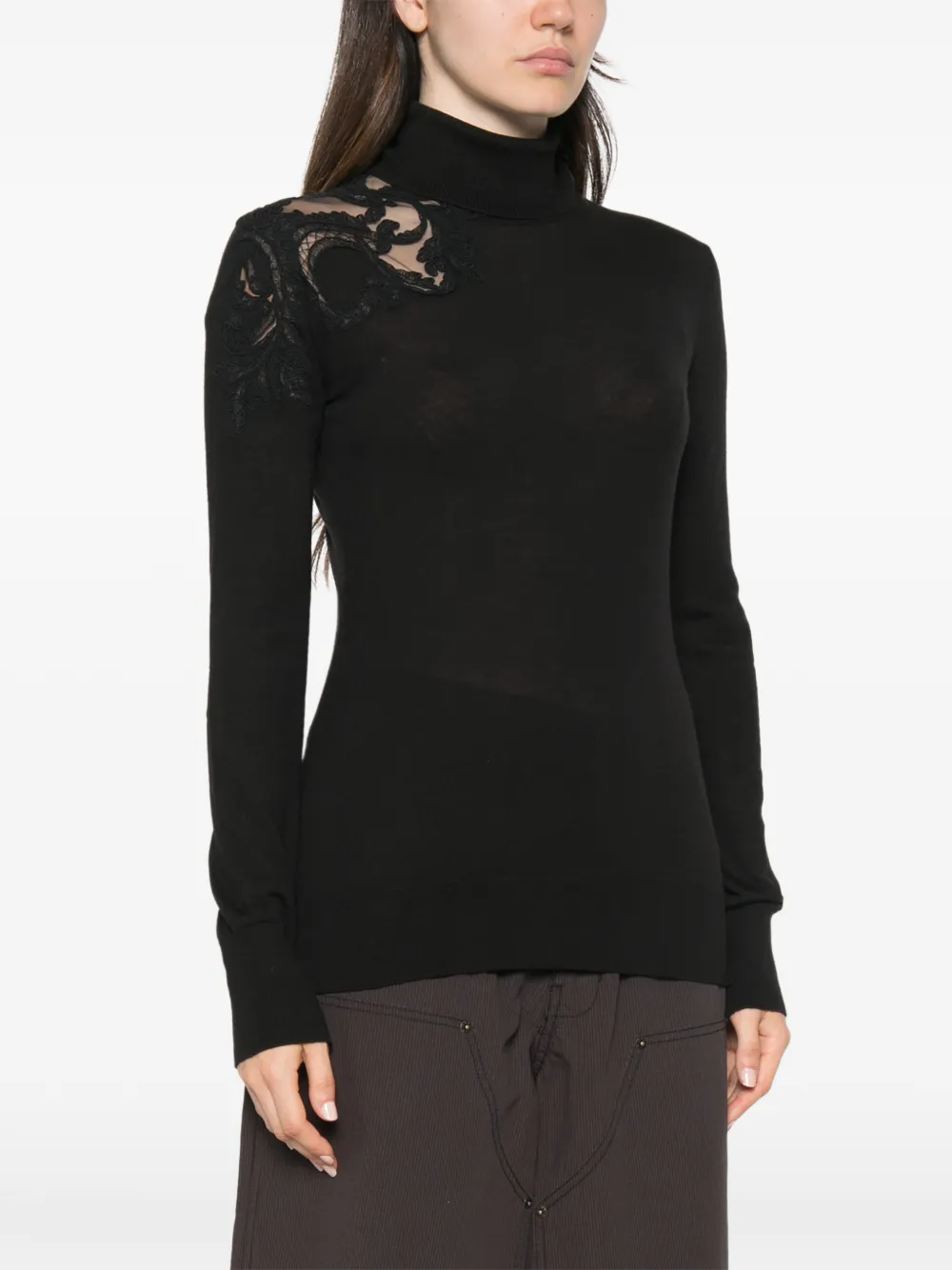 Ermanno Scervino lace-panel turtleneck sweater Zwart