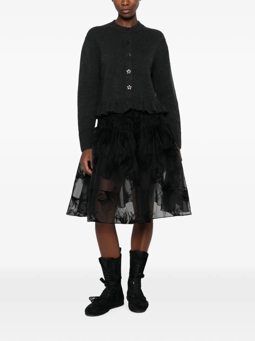 Cecilie Bahnsen Ruffled Floral-button Cardigan in Grey, view 2