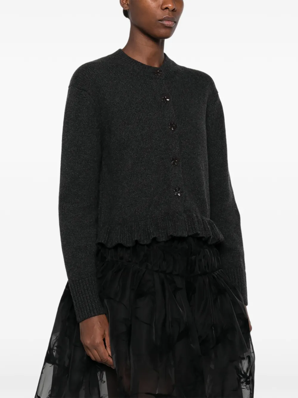 Cecilie Bahnsen Ruffled Floral-button Cardigan in Grey, view 3