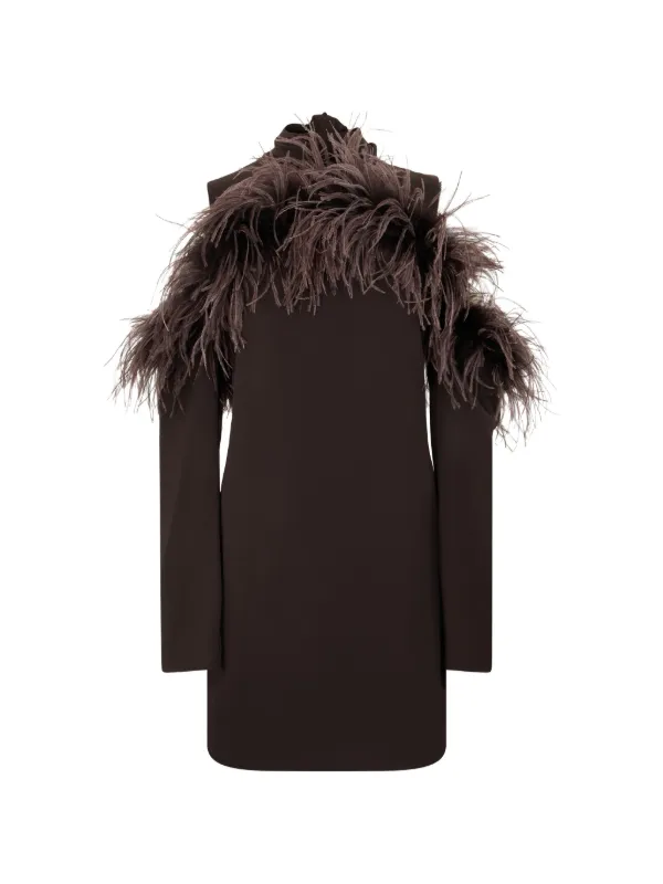 P.A.R.O.S.H. feather-trim cold-shoulder Dress | Brown