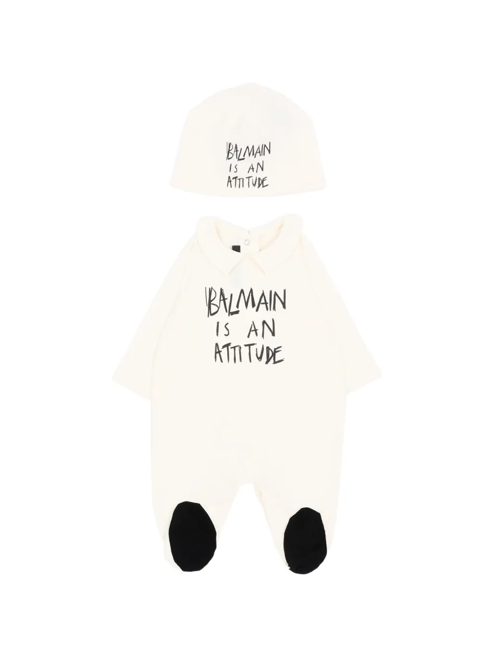 Balmain Kids slogan-print cotton bodysuit and beanie set - Nude