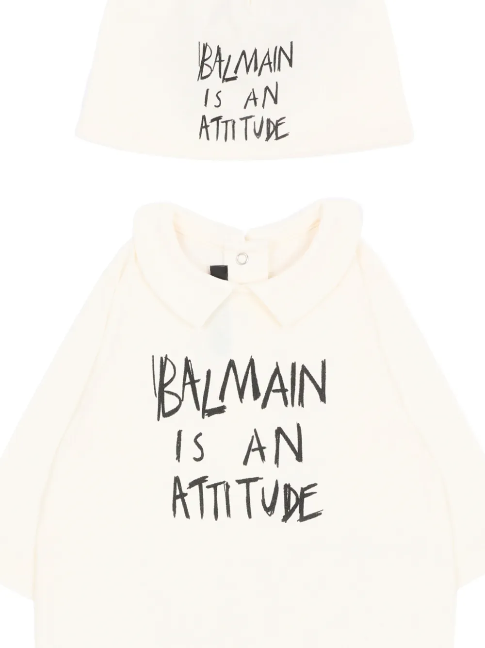 Balmain Kids Katoenen romper en muts met print Beige