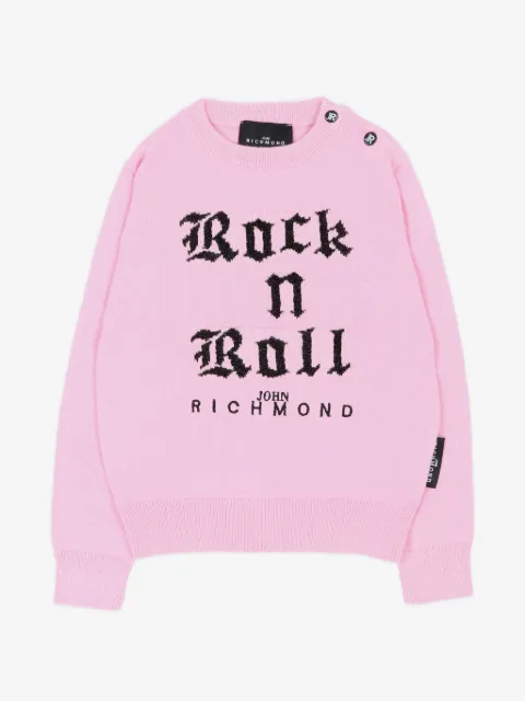 John Richmond Junior logo-intarsia button-detail sweater