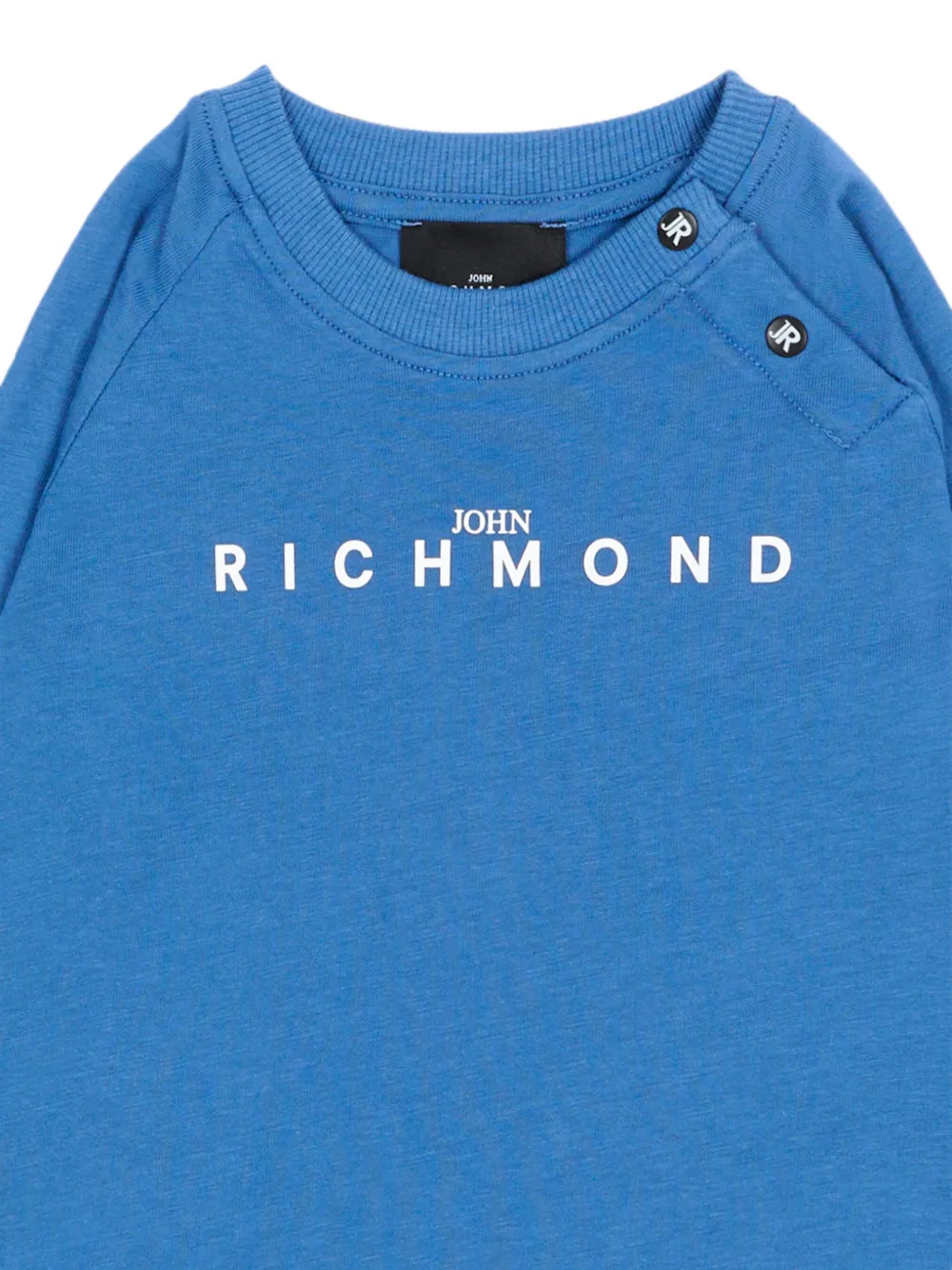 John Richmond Junior T-shirt met logoprint en knoop op de schouders Blauw