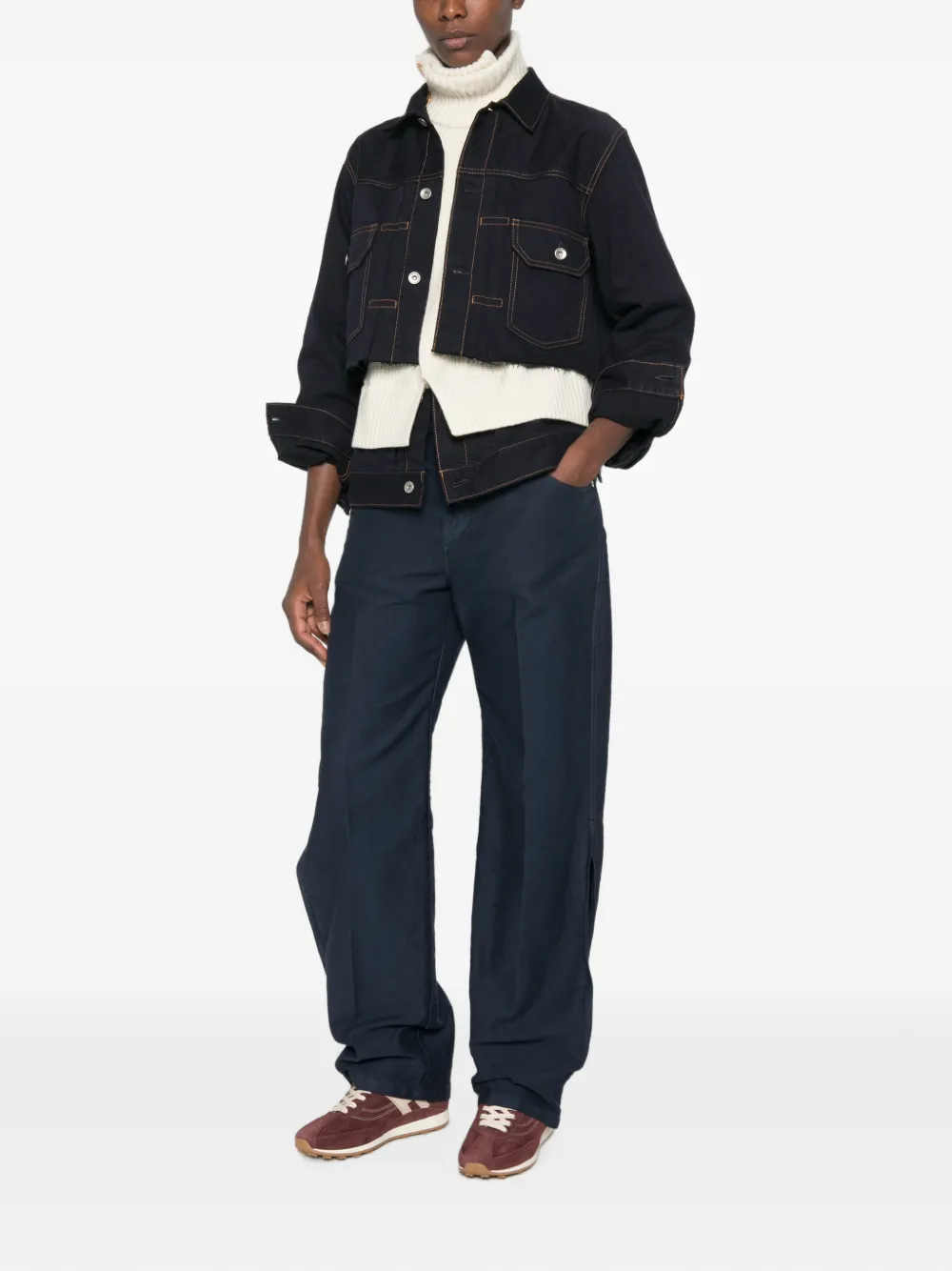 sacai Layered-design Raw-cut Jacket in Blue, view 2