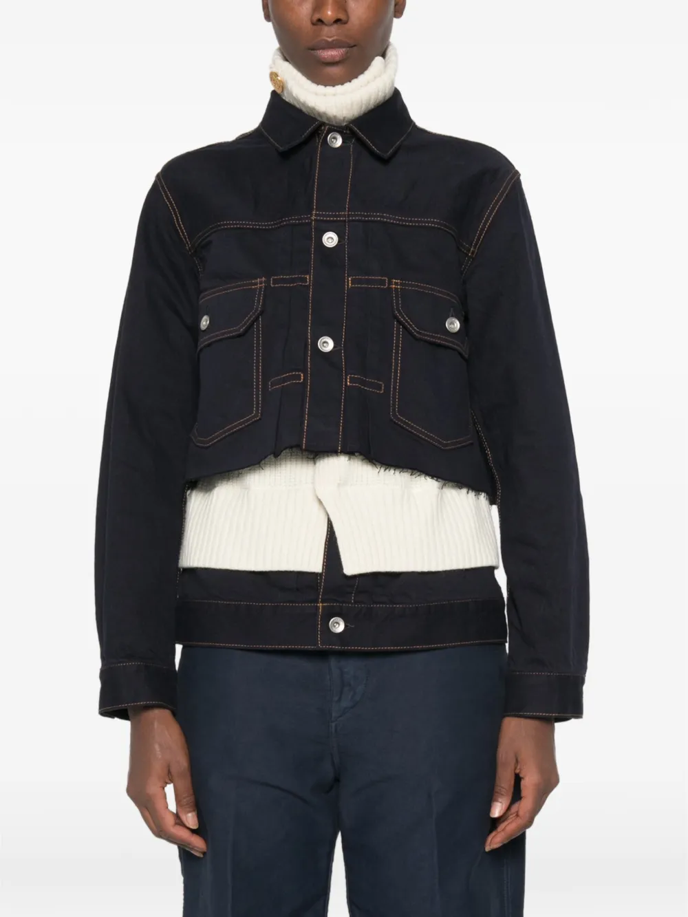 sacai Layered-design Raw-cut Jacket in Blue, view 3